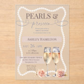 Elegantes Perlen & Prosecco Brautparty Acryleinladungen (Vorderseite)