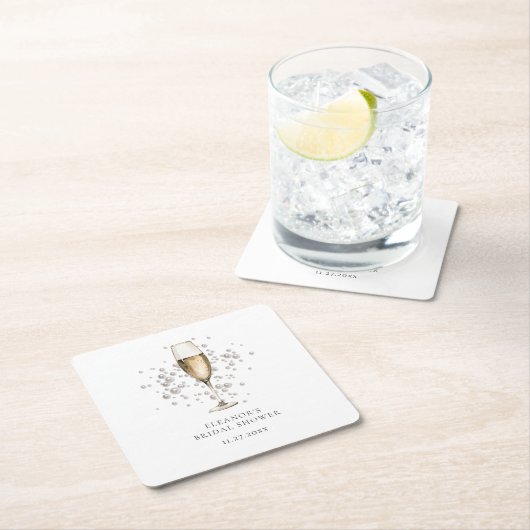 Elegantes Perlen & Prosecco Brautparty Rechteckiger Pappuntersetzer (Vor Ort)