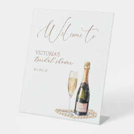 Elegantes Perlen & Prosecco Brautparty Willkommen Sockelschild