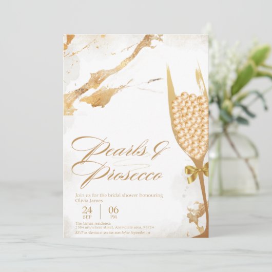 Elegantes Perlen und Brautparty der Staatsanwaltsc Einladung (Stehend Vorderseite)