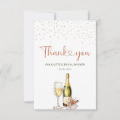 Elegantes Perlen und Prosecco-Brautparty Dankeskarte (Vorderseite)