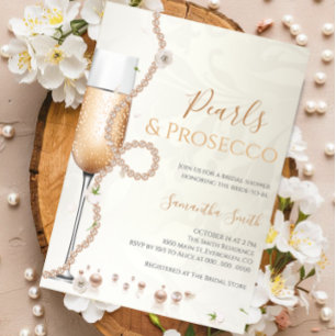 Elegantes Perlen und Prosecco-Brautparty Einladung
