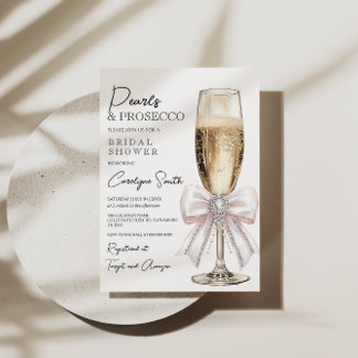 Elegantes Perlen und Prosecco-Brautparty Einladung