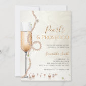 Elegantes Perlen und Prosecco-Brautparty Einladung (Vorderseite)