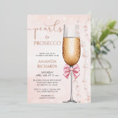 Elegantes Perlen und Prosecco-Brautparty Folieneinladung (Stehend vorne)
