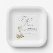 Elegantes Perlen und Prosecco-Brautparty Pappteller (Vorderseite)