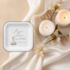 Elegantes Perlen und Prosecco-Brautparty Pappteller