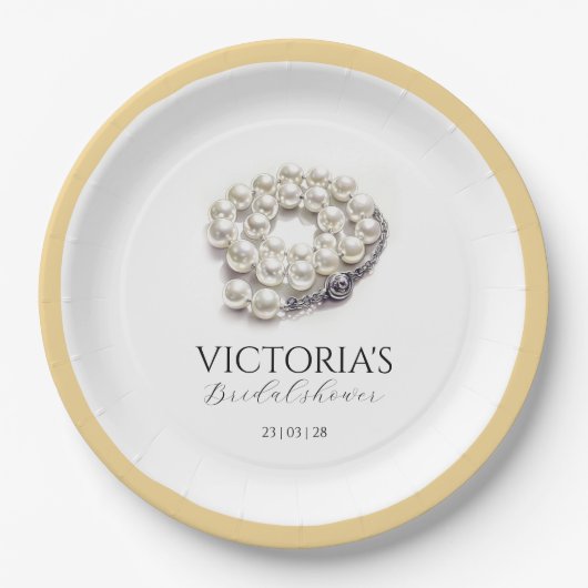 Elegantes Perlen und Prosecco-Brautparty Pappteller (Vorderseite)