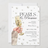 Elegantes Perlen- und Prosecco Brunch-Brautparty Einladung (Vorderseite)