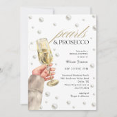 Elegantes Perlen- und Prosecco Brunch-Brautparty Einladung (Vorderseite)