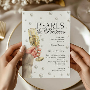 Elegantes Perlen- und Prosecco Brunch-Brautparty Einladung