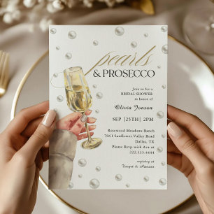 Elegantes Perlen- und Prosecco Brunch-Brautparty Einladung