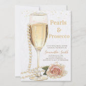 Elegantes Perlen und Prosecco Party Brautparty Einladung (Vorderseite)