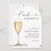 Elegantes Perlen- und Prosecco-Script-Brautparty Einladung (Vorderseite)