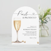 Elegantes Perlen- und Prosecco-Script-Brautparty Einladung (Stehend Vorderseite)