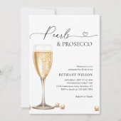 Elegantes Perlen- und Prosecco-Script-Brautparty Einladung (Vorderseite)