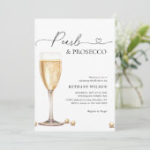 Elegantes Perlen- und Prosecco-Script-Brautparty Einladung (Stehend Vorderseite)