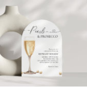 Elegantes Perlen- und Prosecco-Script-Brautparty Einladung