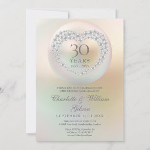 Elegantes Perlenherz zum 30. Hochzeitstag Einladung