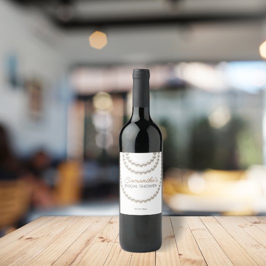 Elegantes Perlketten-Brautparty Weinetikett
