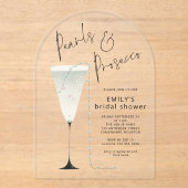 Elegantes Perlmutt und Prosecco Flute Brautparty Acryleinladungen (Vorderseite)