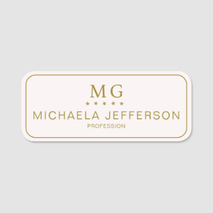 Elegantes Perlweiß- und Goldmonogramm Beruflich Namensschild