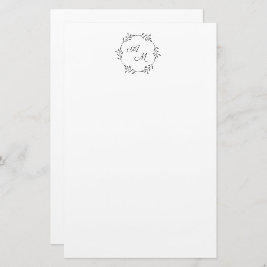 Elegantes Personalisierbares Monogramm-Kranz Brief Briefpapier (Vorne/Hinten)