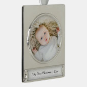 Elegantes Personalisiert Baby's First Christmas Fo Banner-Ornament Silber (Rechts)