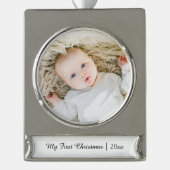 Elegantes Personalisiert Baby's First Christmas Fo Banner-Ornament Silber (Vorderseite)