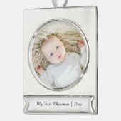 Elegantes Personalisiert Baby's First Christmas Fo Banner-Ornament Silber (Links)