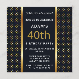Elegantes Personalisiertes 40. Geburtstags-Gold un Einladung