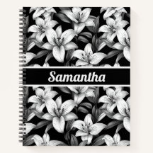 Elegantes Personalisiertes Black Floral-Notebook