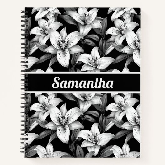 Elegantes Personalisiertes Black Floral-Notebook Notizblock (Vorderseite)