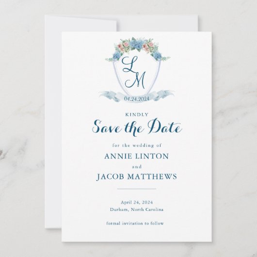 Elegantes Personalisiertes Blue Hydrangea Wedding  Save The Date (Vorderseite)