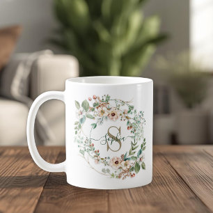 Elegantes personalisiertes Blumenmonogramm Namensg Kaffeetasse