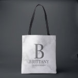 Elegantes Personalisiertes Bridesmaid Monogramm un Tasche<br><div class="desc">Elegante Personalisierte Bridesmaid-Geschenke mit personalisierter Bridesmaid's Monogramm,  Name und Titel in Grau Klassik Serif Schriftart Stil auf weißem Marmor Hintergrund. Auch perfekt für Trauzeugin,  Blume Mädchen,  Mutter der Braut und mehr.</div>