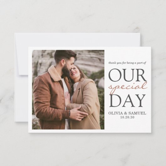 Elegantes Personalisiertes Foto Hochzeit Dankeschö Dankeskarte (Vorderseite)