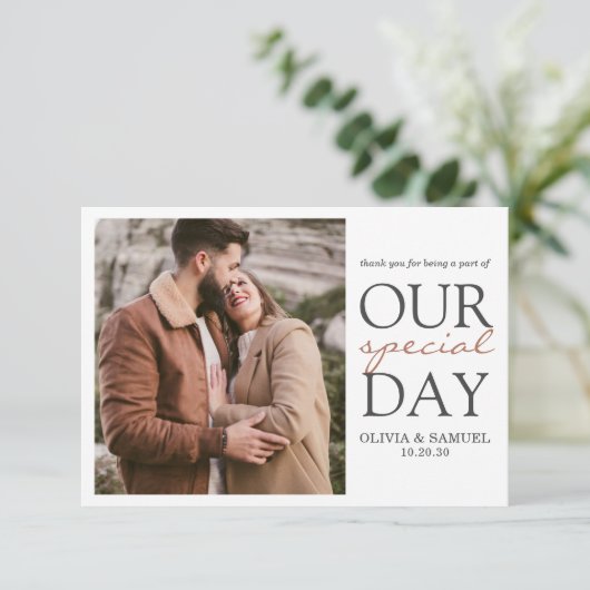 Elegantes Personalisiertes Foto Hochzeit Dankeschö Dankeskarte (Stehend Vorderseite)