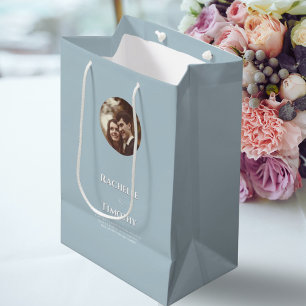 Elegantes Personalisiertes Foto Hochzeit in Grau Mittlere Geschenktüte