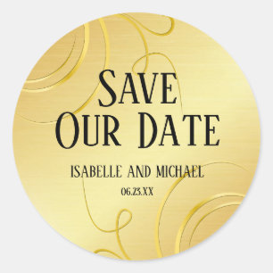Elegantes Personalisiertes Gold Save the Date Gebl Runder Aufkleber