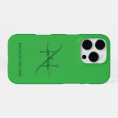 Elegantes personalisiertes grünes Monogramm iPhone Hülle (Rückseite (Horizontal))