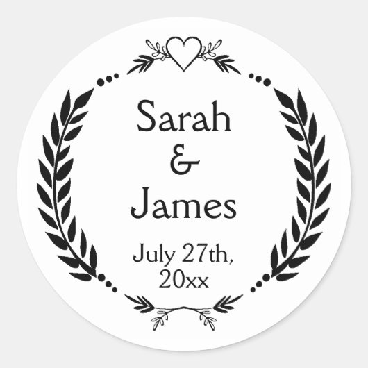 Elegantes Personalisiertes Hochzeitdatum Runder Aufkleber (Vorderseite)