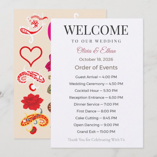 Elegantes personalisiertes Hochzeitsprogramm Programm (Vorne/Hinten)