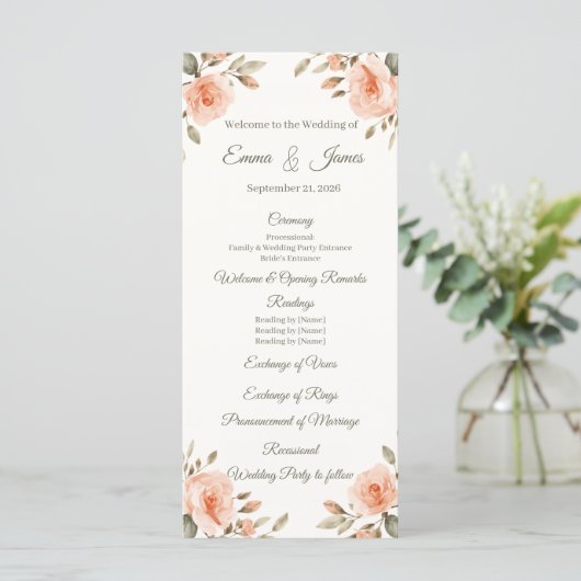 Elegantes personalisiertes Hochzeitsprogramm Vorla Programm (Stehend Vorderseite)