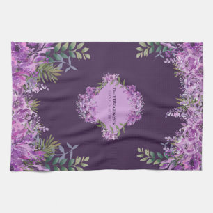 Elegantes personalisiertes lila und auberginefarbe geschirrtuch