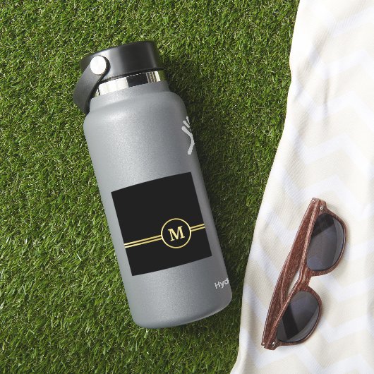 Elegantes, Personalisiertes Monogramm auf schwarz Aufkleber (HydroFlask Insitu)