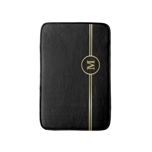 Elegantes, Personalisiertes Monogramm auf schwarz Badematte (Vorderseite Vertikal)