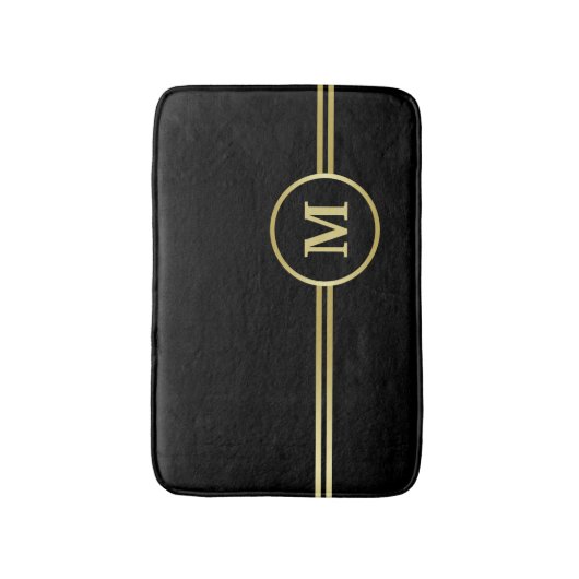 Elegantes, Personalisiertes Monogramm auf schwarz Badematte (Vorderseite Vertikal)