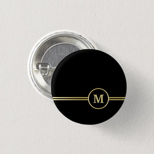Elegantes, Personalisiertes Monogramm auf schwarz Button (Vorne & Hinten)