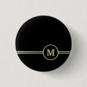 Elegantes, Personalisiertes Monogramm auf schwarz Button (Vorderseite)